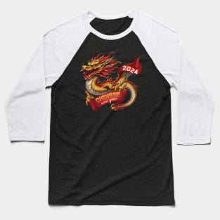 Chinese New Year Dragon: Red Gold Grey White, Realistic Vector Design Baseball T-Shirt